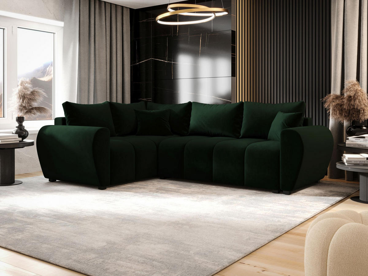 ECKSOFA MOLISA L PLUS Itaka 10 Links mit Schlaffunktion - Dunkelgrün, Textil (235/175cm) - Bedante