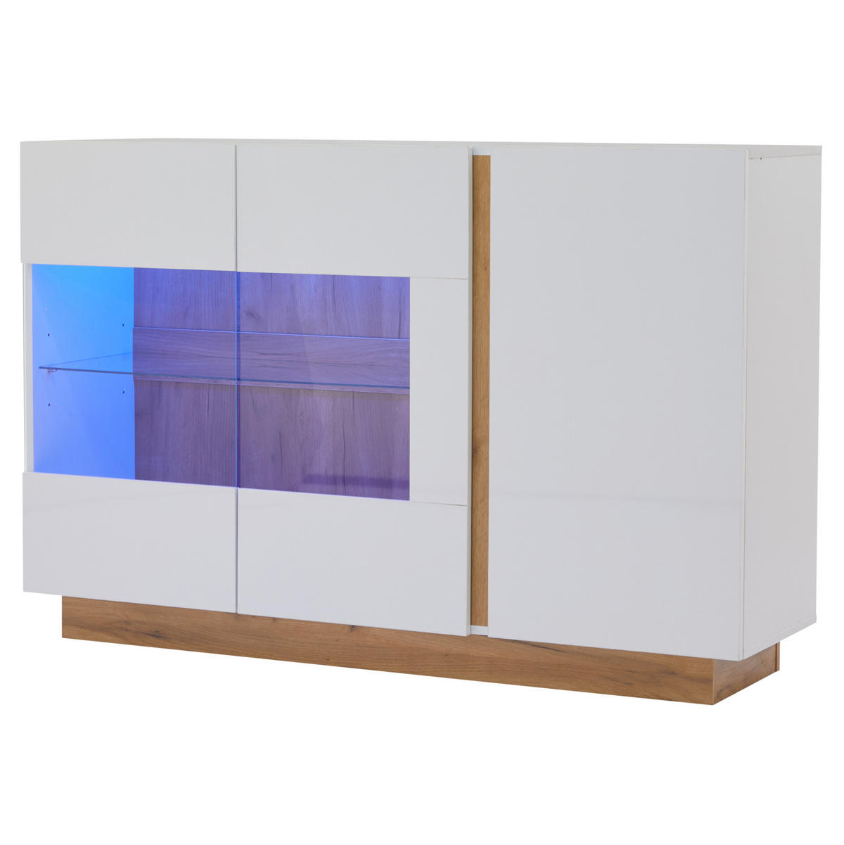 SIDEBOARD 138/38,5/90,5 cm in Weiß Hochglanz mit 3 Türen und LED-Beleuchtung - Weiß, Holzwerkstoff (138/90.5/38cm) - Flora Grace