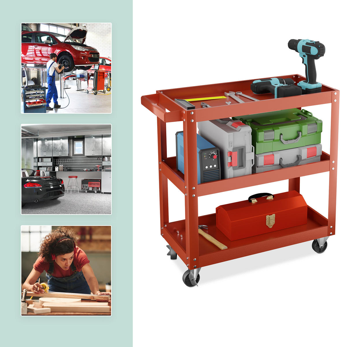 WERKSTATTWAGEN - Rot, Kunststoff/Metall (78/76/35cm) - Relaxdays