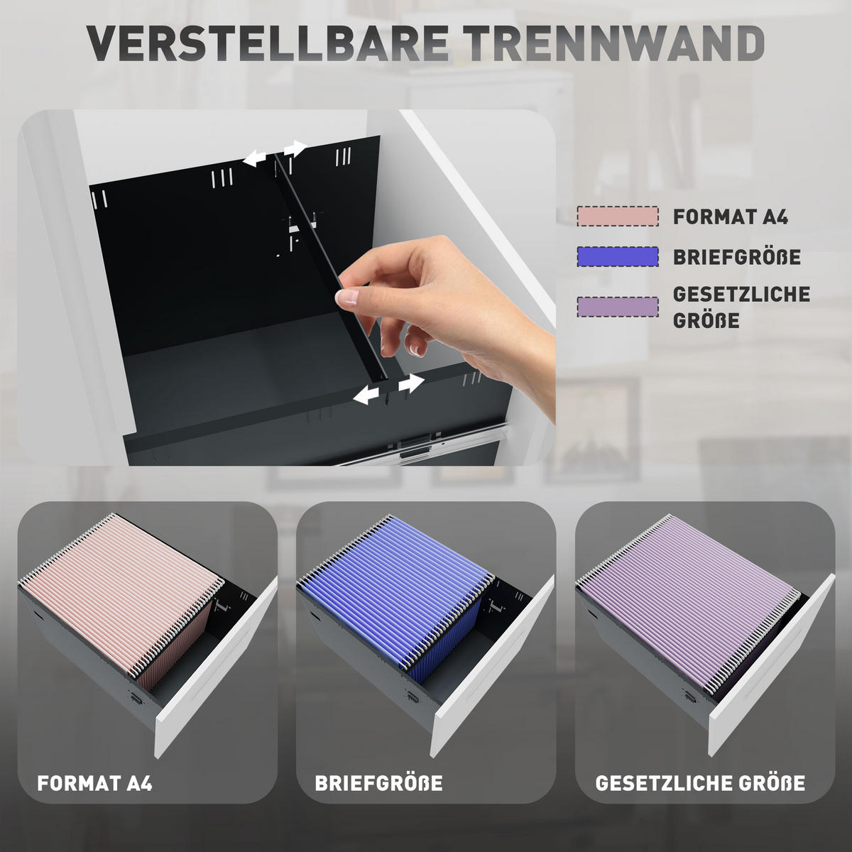 AKTENSCHRANK mit 2 Schubladen, Rollen, für Akten im A4 Format, Stahl, Weiß - Weiß, Metall (48/67/39cm) - Vinsetto