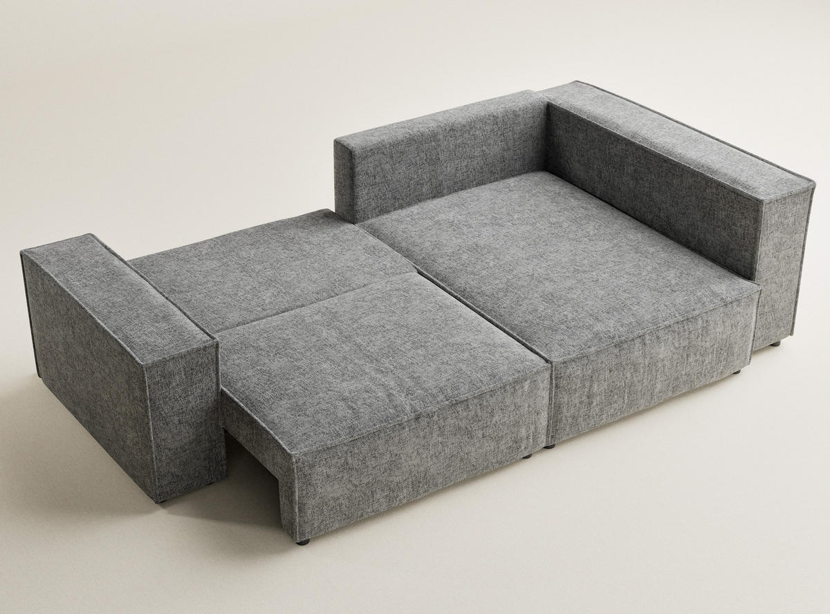 ECKSOFA MIT SCHLAFFUNKTION Tonga Grau Chenille-Stoff - Schwarz/Grau, Holz/Holzwerkstoff (255/105cm) - Maison de Reve