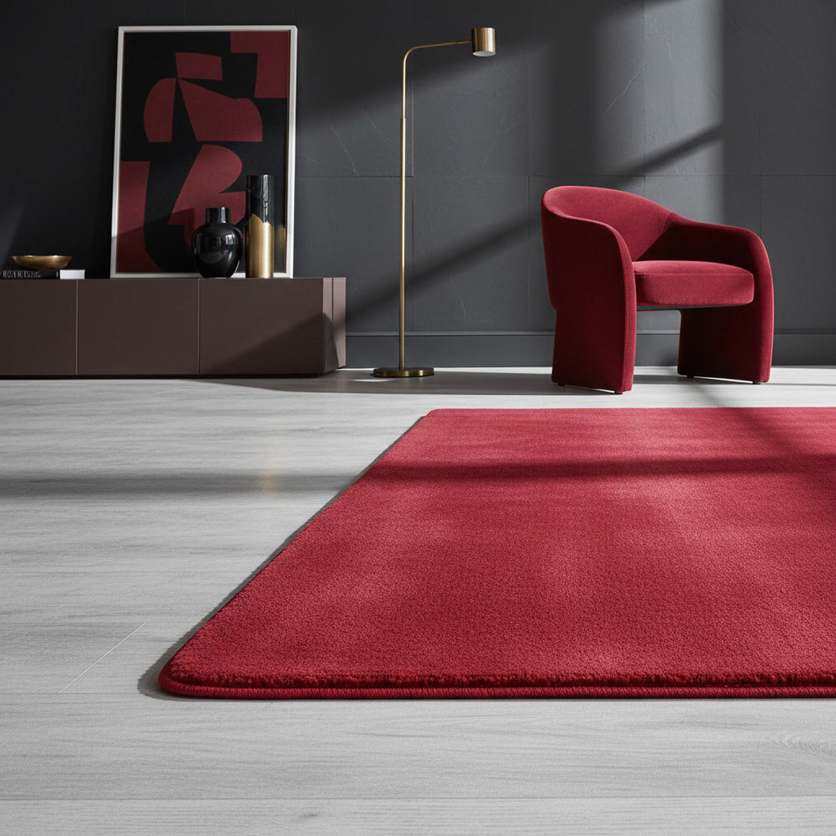 KURZFLORTEPPICH Waschbar ISAR, einfarbig, aus Polyester, Rot, 60 x 100 cm - Rot, Textil (100/60cm) - KADIMA DESIGN