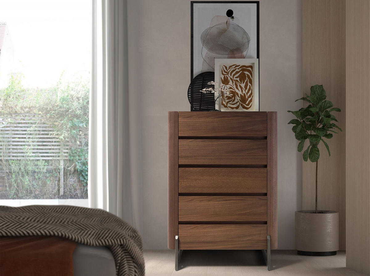 KOMMODE Chiffonier aus Nussbaum und dunklem metallisiertem Stahl mit Porzellanmarmorplatte 80/40/112 cm - Walnussfarben/Weiß, Holz (80/112/40cm) - ANGEL CERDA