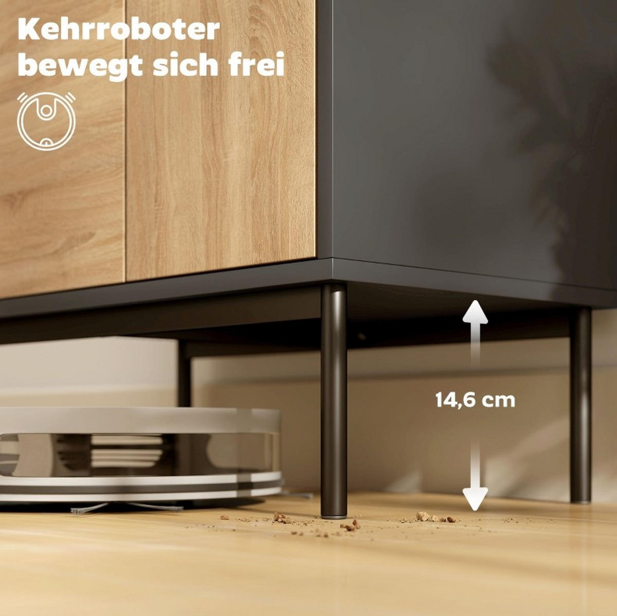SIDEBOARD aus MDF und Metall 60x35x78 cmSchwarz mit Push-to-open-Funktion und 4 geschlossenen Fächern - Schwarz, Holzwerkstoff (60/78/35cm) - Modfu