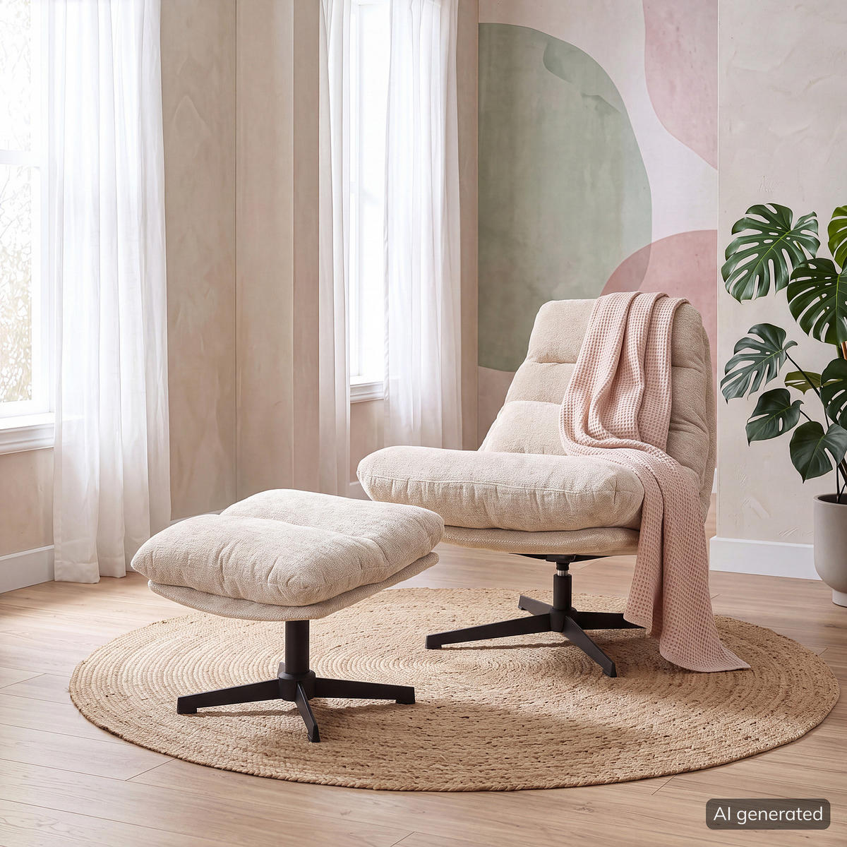 RELAXSESSEL - Chenille - Beige/Schwarz, Textil/Metall (84/88/94cm) - home24