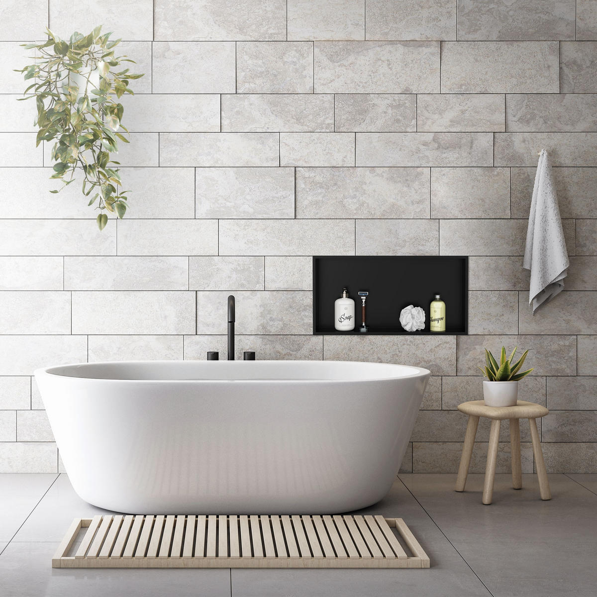 DUSCHNISCHE Schwarz 60/30 cm - Schwarz, Metall (32/10/62cm) - LuxeBath