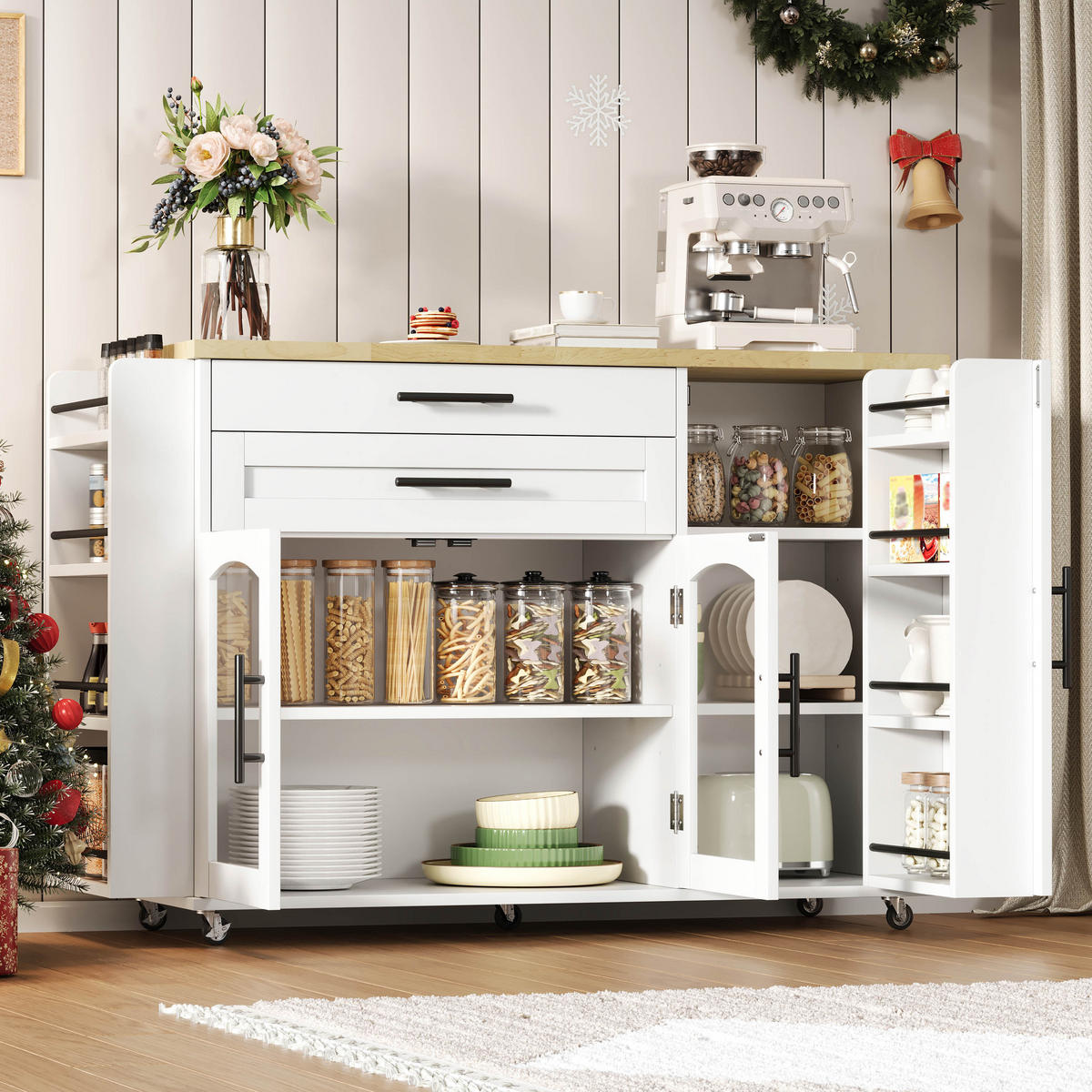 KÜCHENINSEL 120/70/90 cm Natur/Weiß aus MDF mit Klappplatte - Naturfarben, Holzwerkstoff (138/90/70cm) - OKWISH