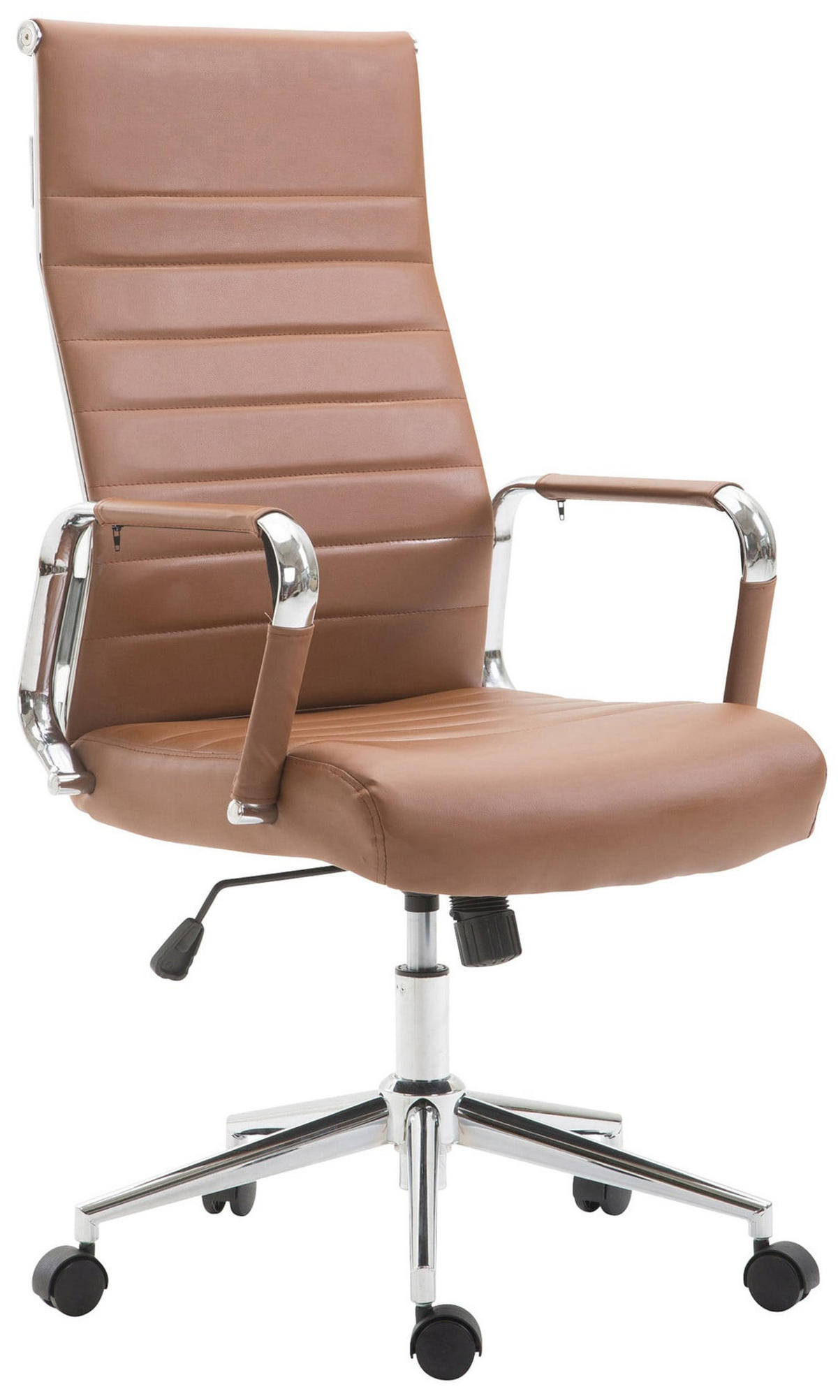 DREHSTUHL Lederlook hellbraun - Chromfarben/Hellbraun, Textil/Metall (58/105/66cm) - CLP