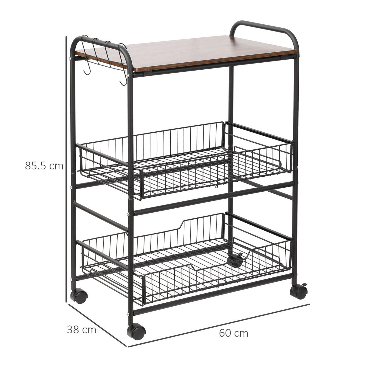 KÜCHENWAGEN, Industriestil-Wagen mit 4 Rollen, 60 x 38 x 85,5 cm, Braun Schwarz - Multicolor, Metall (60/85.5/38cm) - FORIOUS