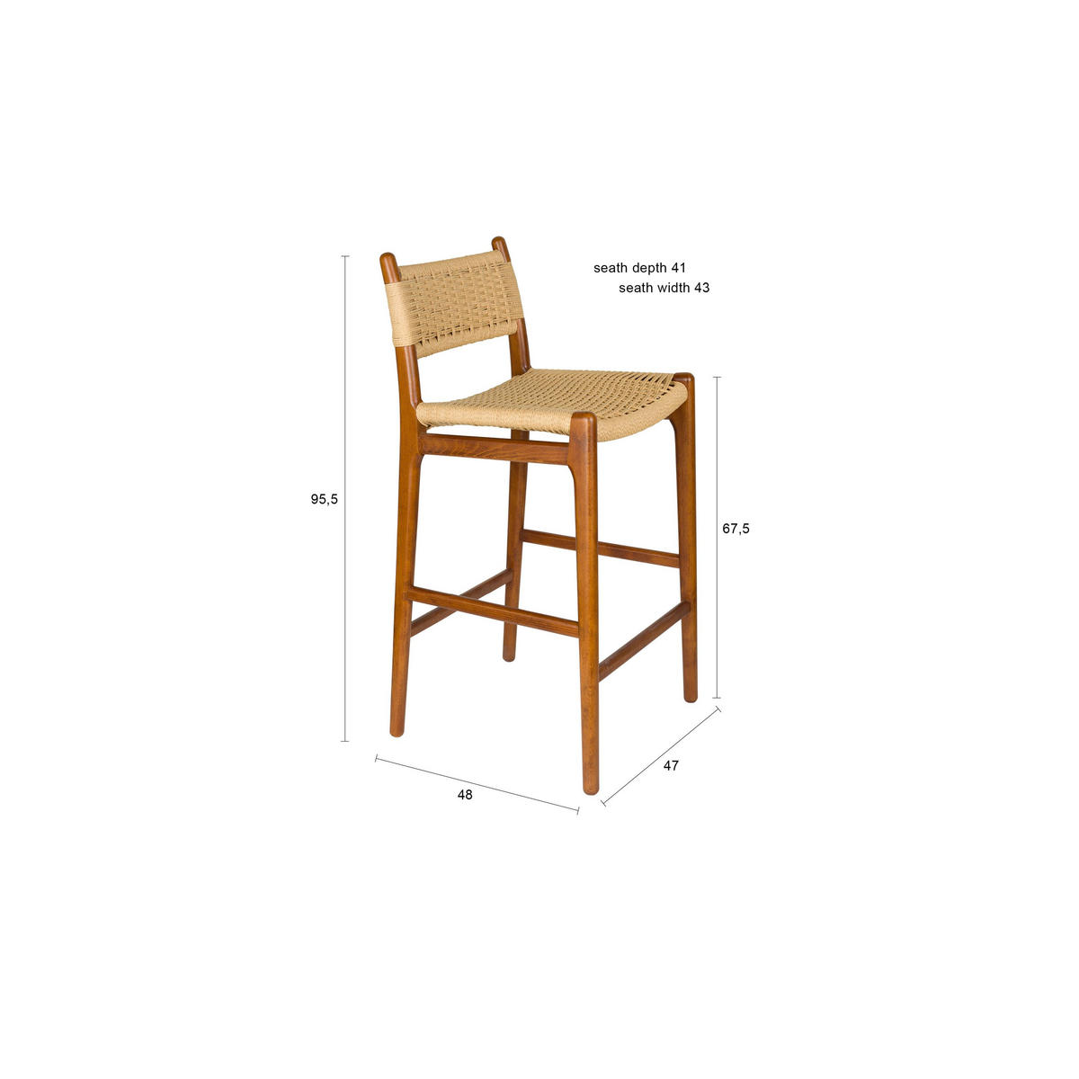 BARHOCKER Cecile Rückenlehne 67,5 cm Walnuss Braun - Braun, Holz (48/95.5/47cm) - Dutchbone