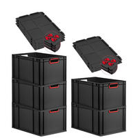 EUROBOX 5x NextGen Color mit Auflagedeckel 32x40x60 cm 65 Liter Schwarz Griffe rot offen - Rot/Schwarz, Kunststoff (40/32/60cm) - PROREGAL