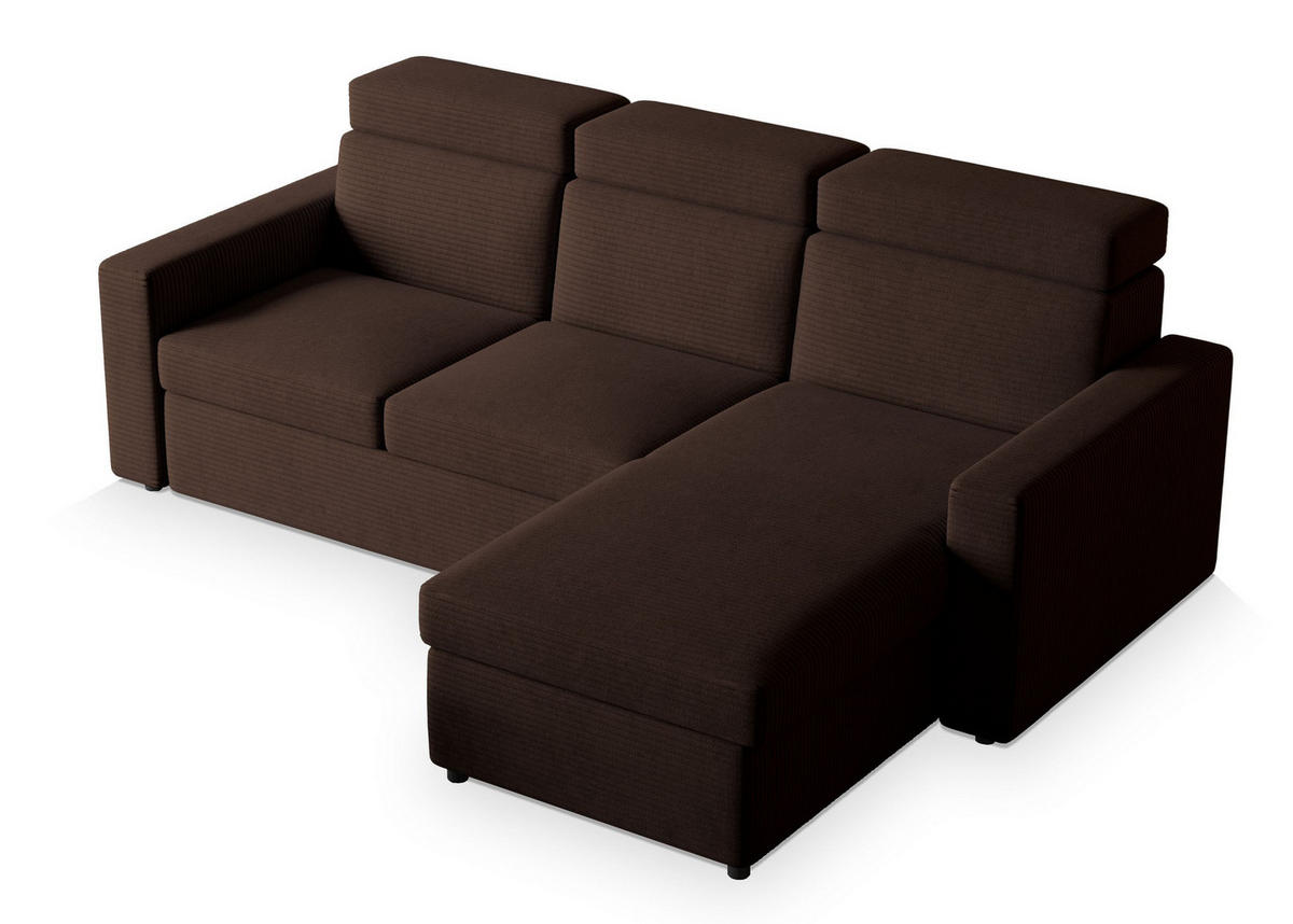 ECKSOFA PADWA Braun Kordstoff mit Schlaffunktion - Braun, Holz (227/168cm) - MASSENO