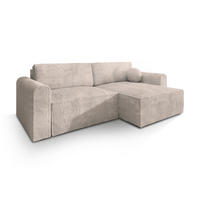 ECKSOFA FIANO P Creme Kordstoff mit Schlaffunktion - Creme, Holz (245/148cm) - MASSENO