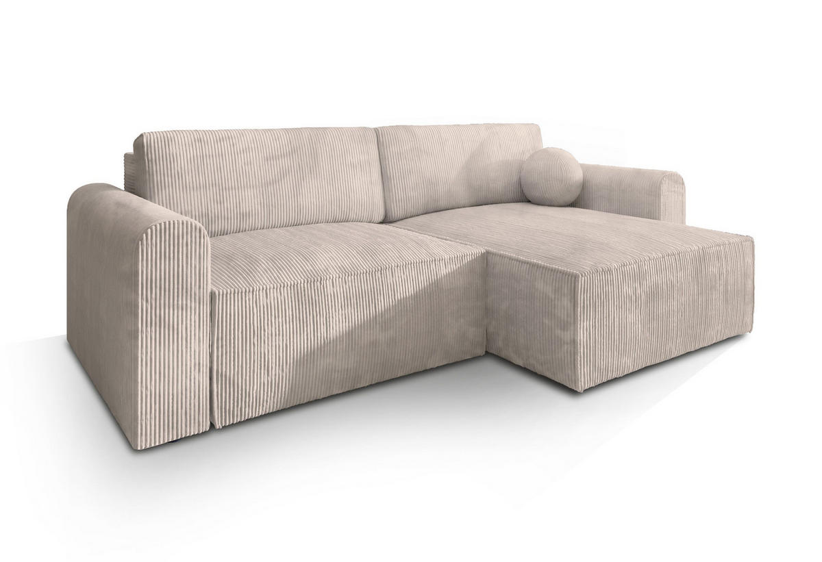 ECKSOFA FIANO P Creme Kordstoff mit Schlaffunktion - Creme, Holz (245/148cm) - MASSENO