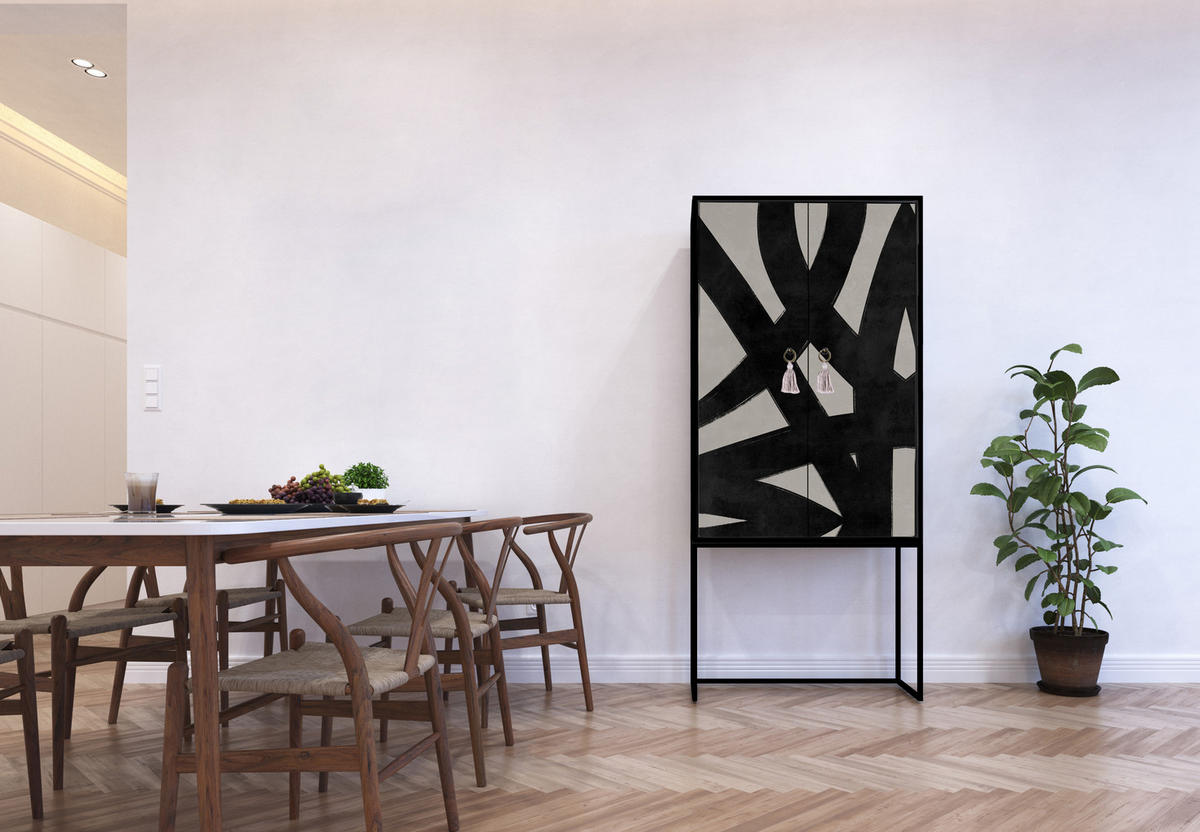 HIGHBOARD aus MDF ALVA ABSTRACT LINES - Schwarz, Holzwerkstoff (75/164.5/45cm) - RNT By Really Nice Things