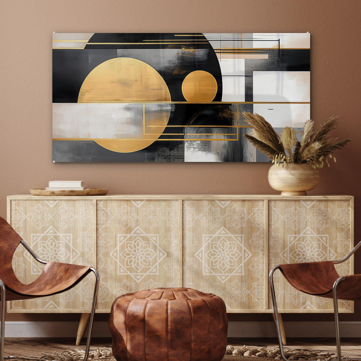 ACRYLGLASBILD Abstrakt - Gold - Silber - Formen - Ästhetisch - Modern 120x60 cm - Goldfarben, Glas (120/60cm) - MuchoWow