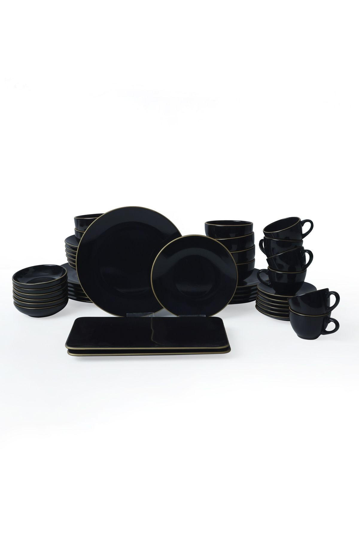 TAFELSERVICE Kombigeschirr 44 tlg. Geschirrset Goldline - Schwarz, Keramik (50/35/25cm) - Gowoll