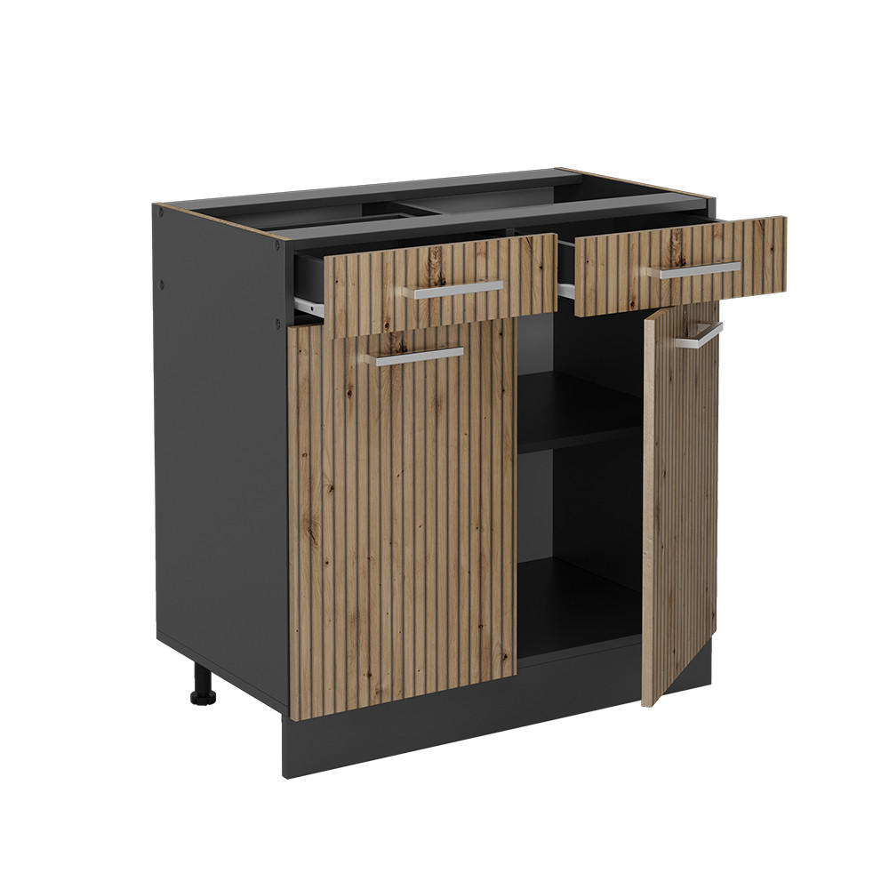 KÜCHENUNTERSCHRANK R-Line Artisan-Eiche 80 cm ohne AP - Anthrazit/Eiche Artisan, Holzwerkstoff (80/81.6/46cm) - Vicco