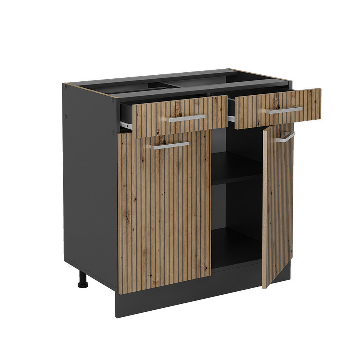 KÜCHENUNTERSCHRANK R-Line Artisan-Eiche 80 cm, AP Eiche - Anthrazit/Eiche Artisan, Holzwerkstoff (80/81.6/60cm) - Vicco
