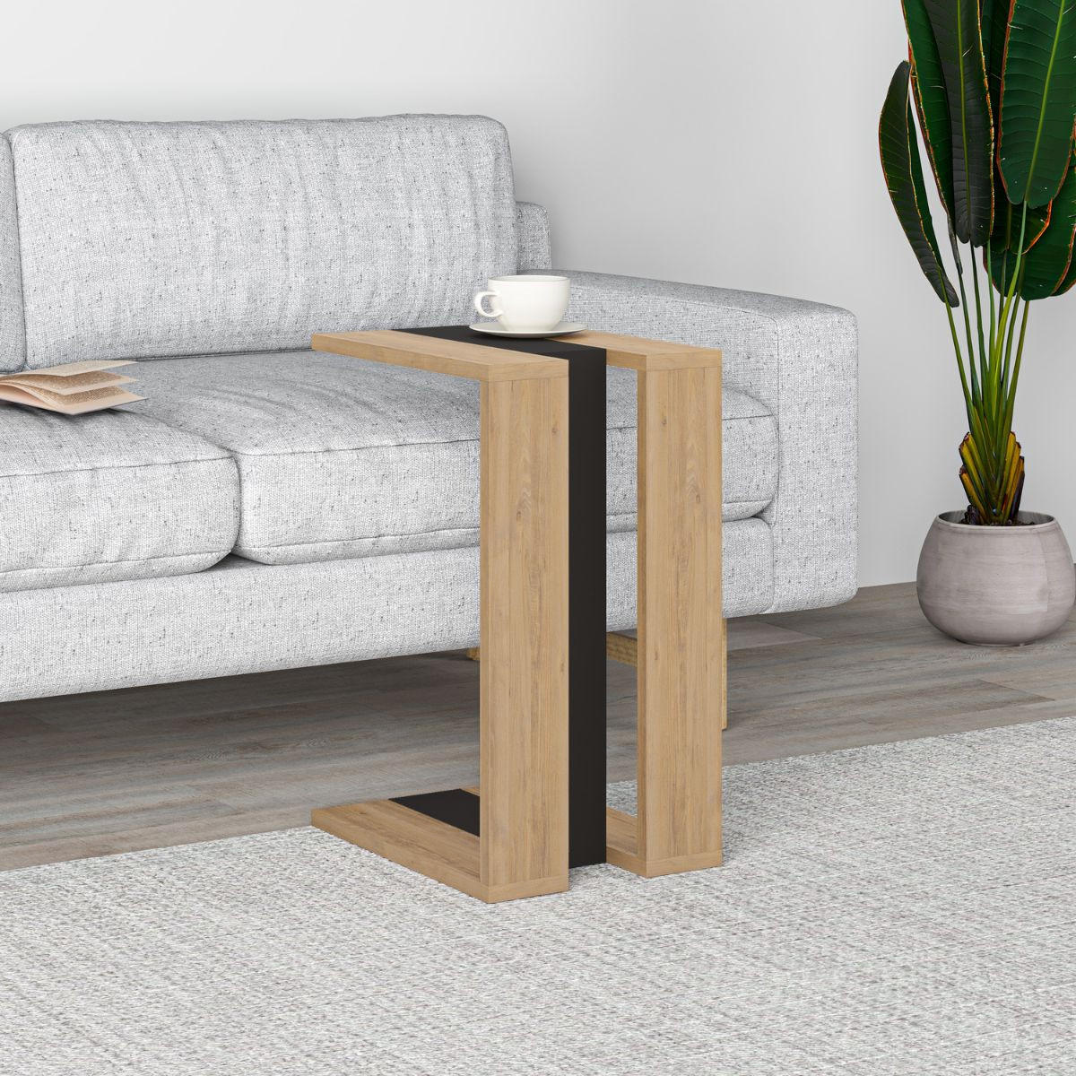 BEISTELLTISCH H57 cm - Macha - Eiche Artisan/Grau, Holzwerkstoff (30/40/57cm) - Calicosy