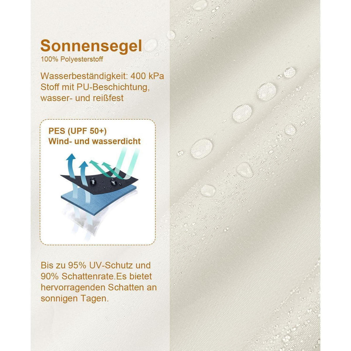 SONNENSEGEL Dreieckig 2.5 x 2.5 x 2.5m Wasserdicht Cremeweiß - Creme, Textil (20/35cm)