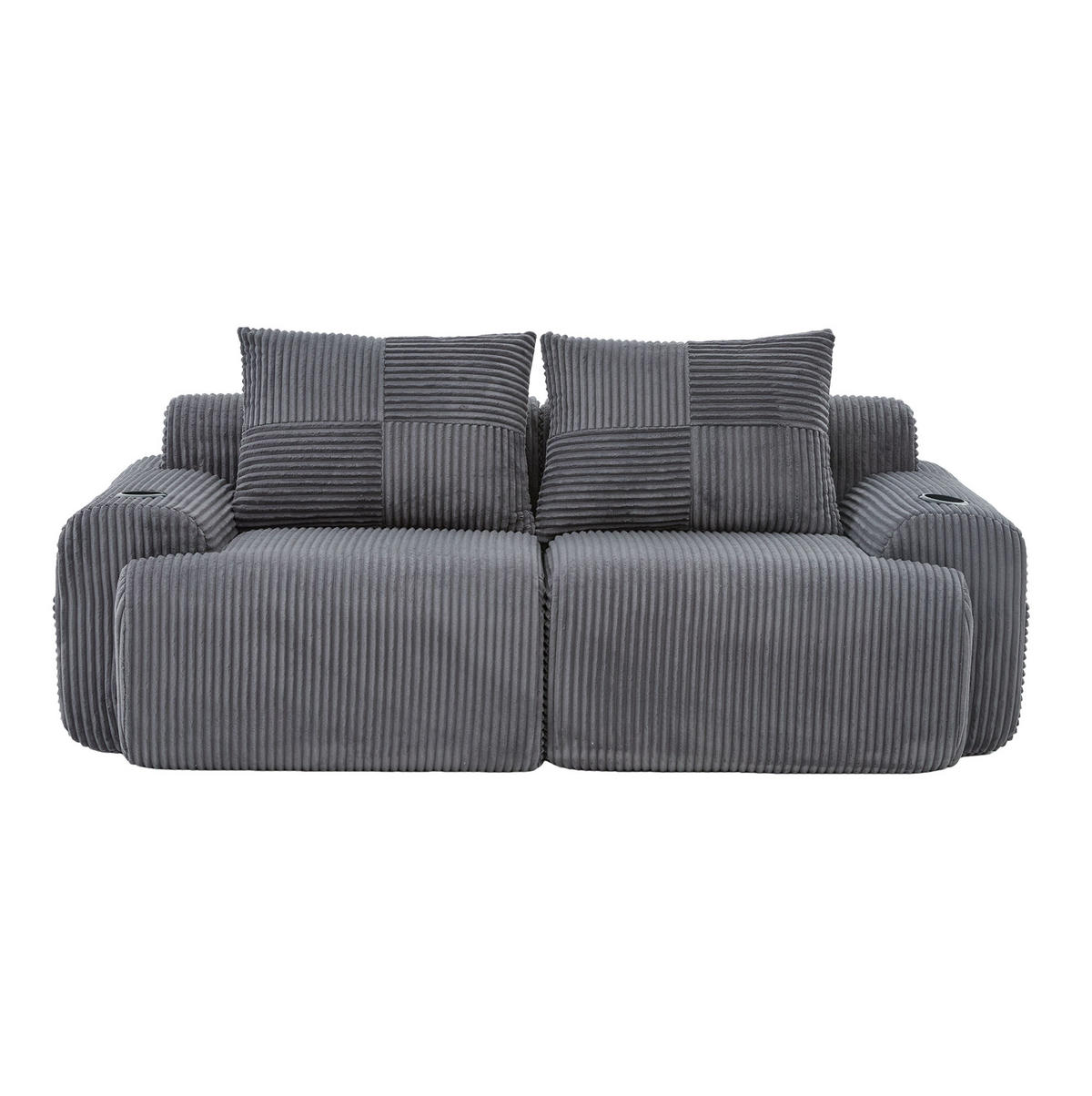 SOFA 2-Sitzer mit Cupholder 200 x 99 cm Cord Dunkelgrau - Dunkelgrau, Kunststoff (99/80/200cm) - Meubliv