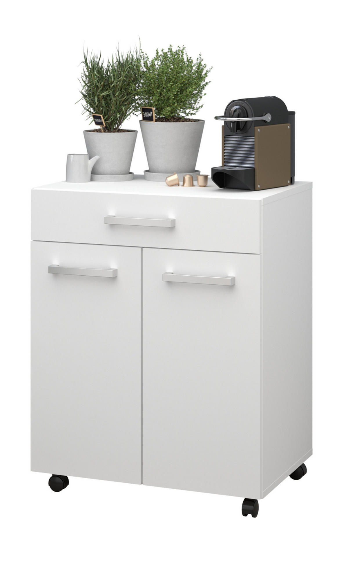 MINIKÜCHE Set 2-teilig weiß mit Buffet und Küchenschrank - Silberfarben/Weiß, Holz/Holzwerkstoff (150/177/43cm) - Parisot Meuble
