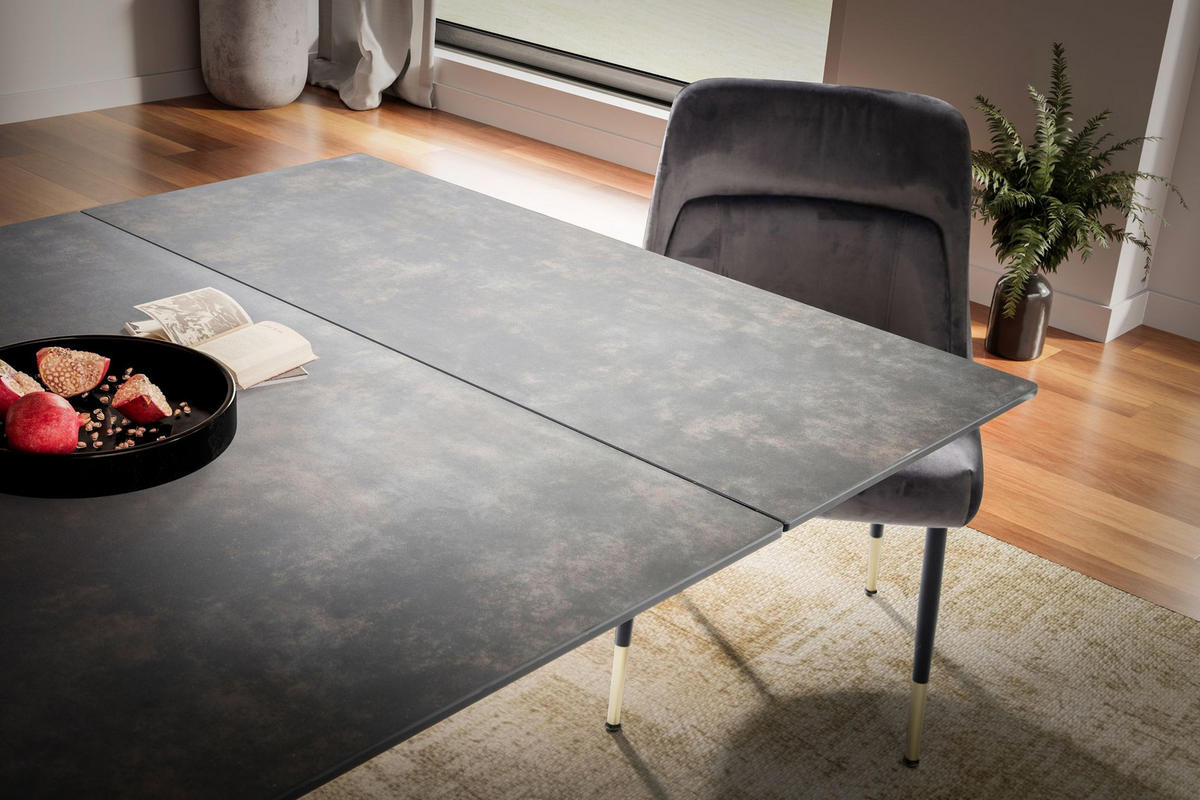 ESSTISCH Ausziehbar Keramik Glas Marmoroptik Rechteckig Groß, Schwarz 180x95x78 cm - Schwarz, Keramik/Metall (95/180/78cm) - KADIMA DESIGN