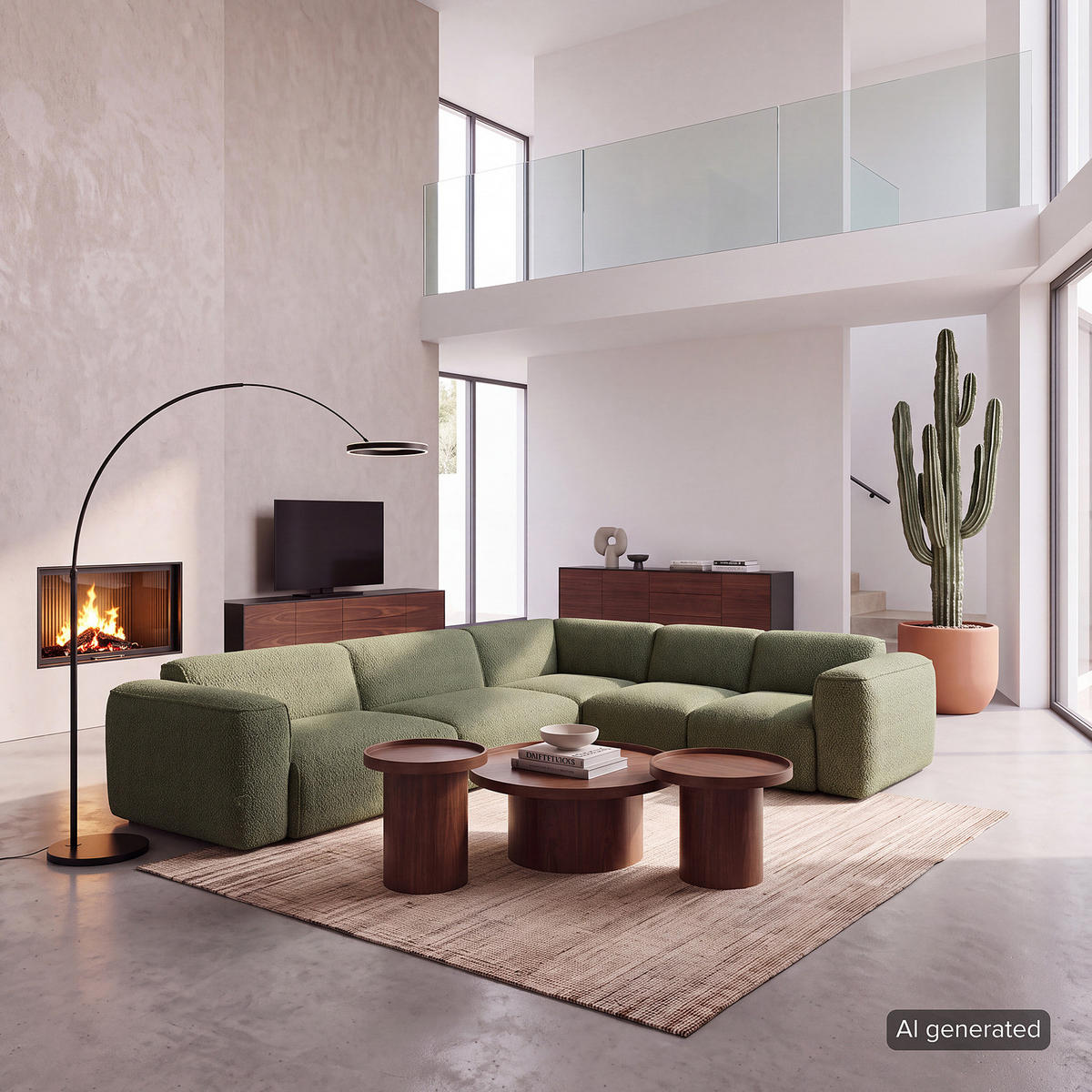 ECKSOFA mit Rundecke - Schwarz/Grün, Kunststoff/Textil (325/260cm) - home24