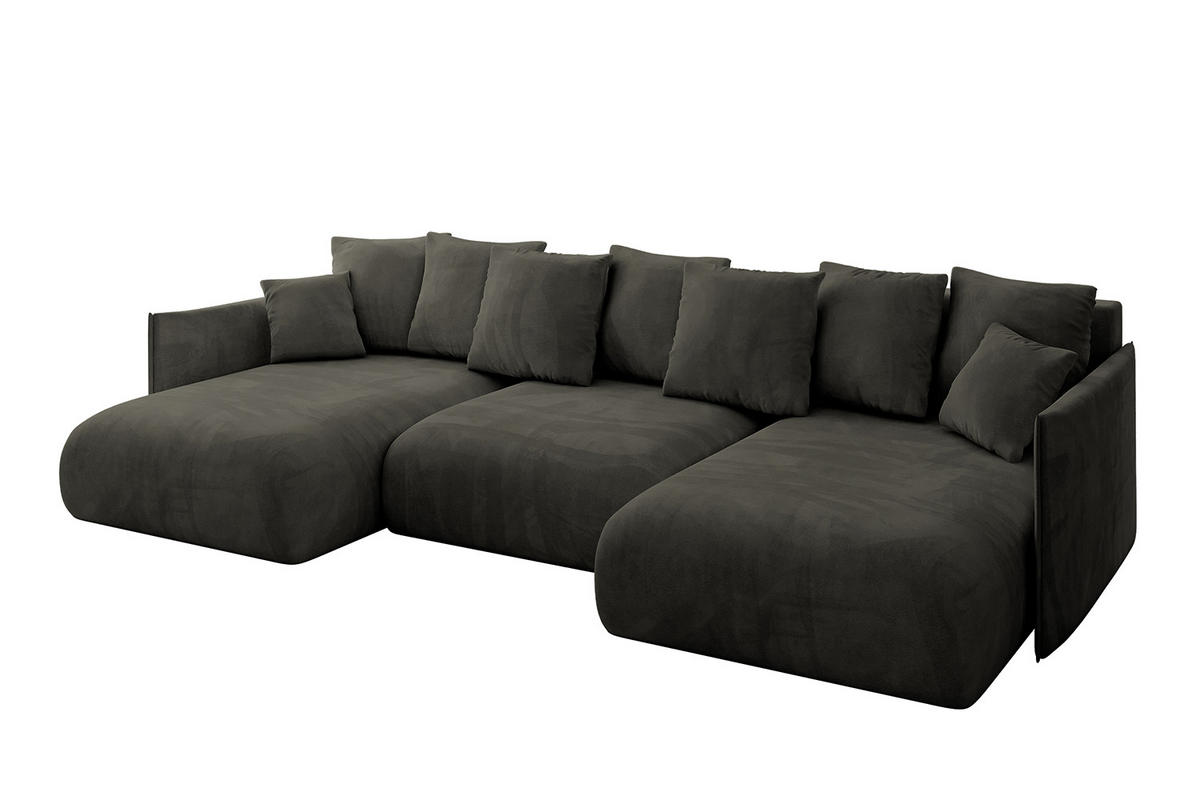 WOHNLANDSCHAFT mit Schlaffunktion und Bettkasten ONESK-U 317x177x72 Schwarz Velours - Schwarz, Holzwerkstoff/Kunststoff (317/72/177cm) - ALTDECOR