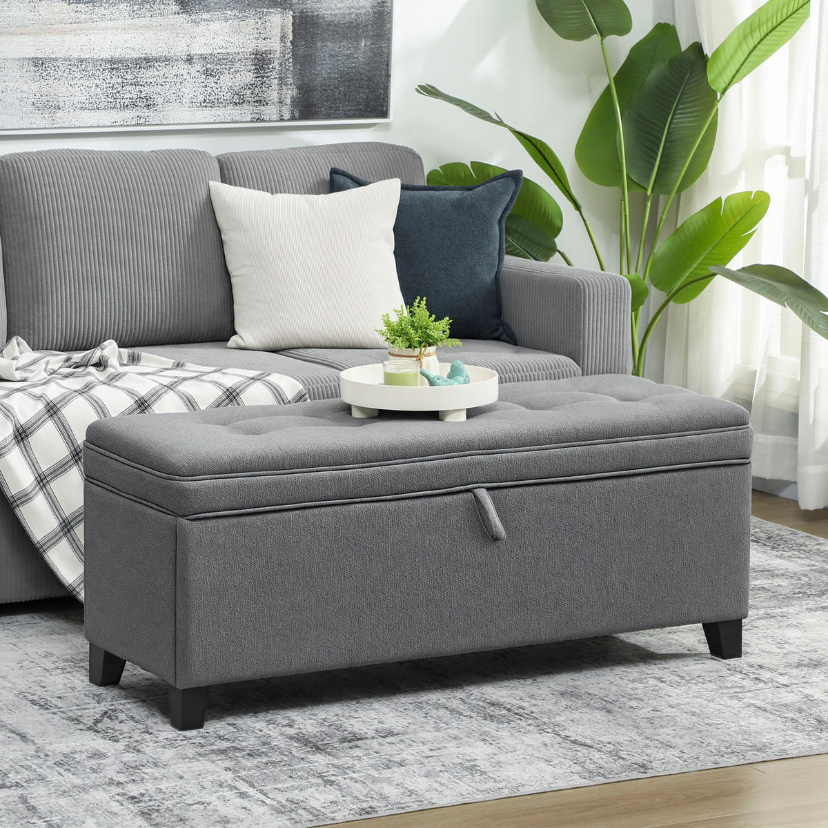 SITZBANK Polyester Dunkelgrau - Dunkelgrau, Holzwerkstoff/Textil (40/48/120cm) - HOMCOM