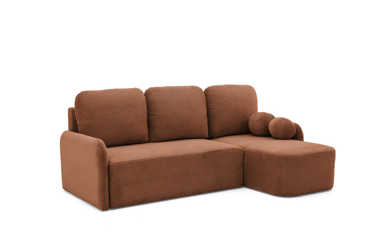 ECKSOFA CASPER L Rechts mit Schlaffunktion 132x198 Cord Braun - Schwarz/Braun, Holz/Kunststoff (145/217cm) - NACANAPA