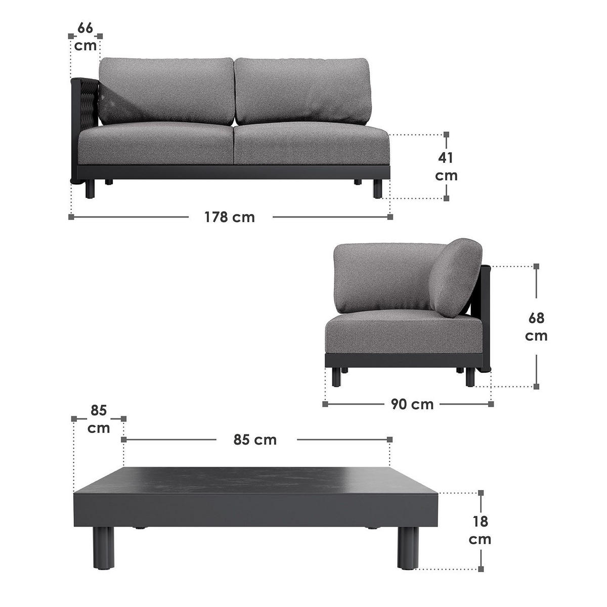 LOUNGEGARNITUR Port Royale Anthrazit - Anthrazit, Metall - Juskys