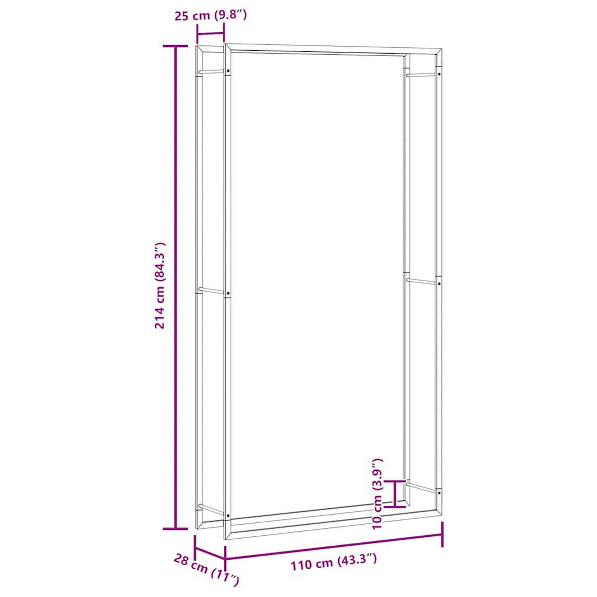 BRENNHOLZREGAL Mattschwarz 110/28/214 Cm Stahl - Schwarz, Metall (28/214/110cm) - vidaXL