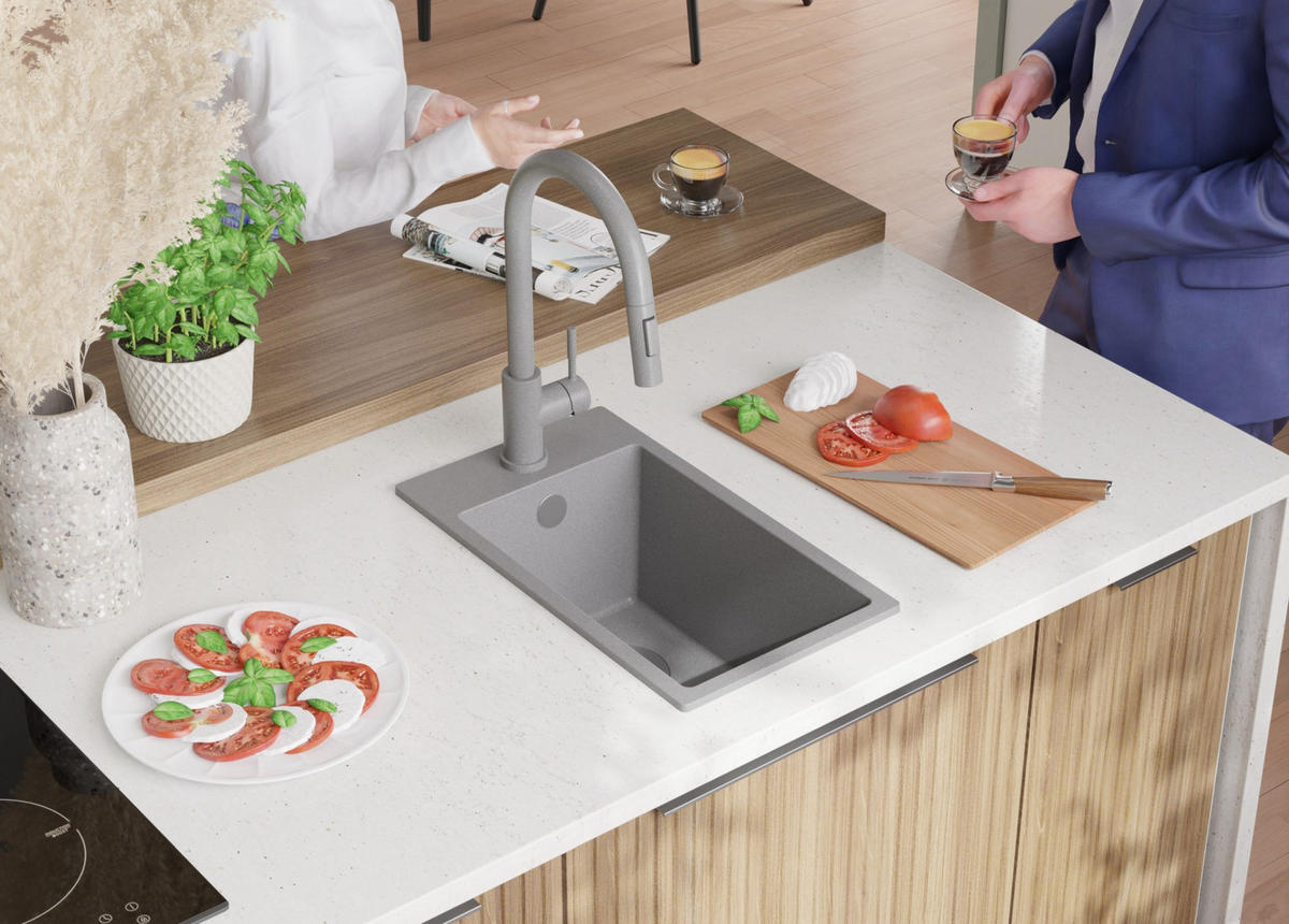 SPÜLBECKEN Riga, 2-er set Grau 28/50 cm 1 Becken + Ablauf-Set ab 30er Unterschrank - Grau, Kunststoff (28/20/50cm) - Primagran