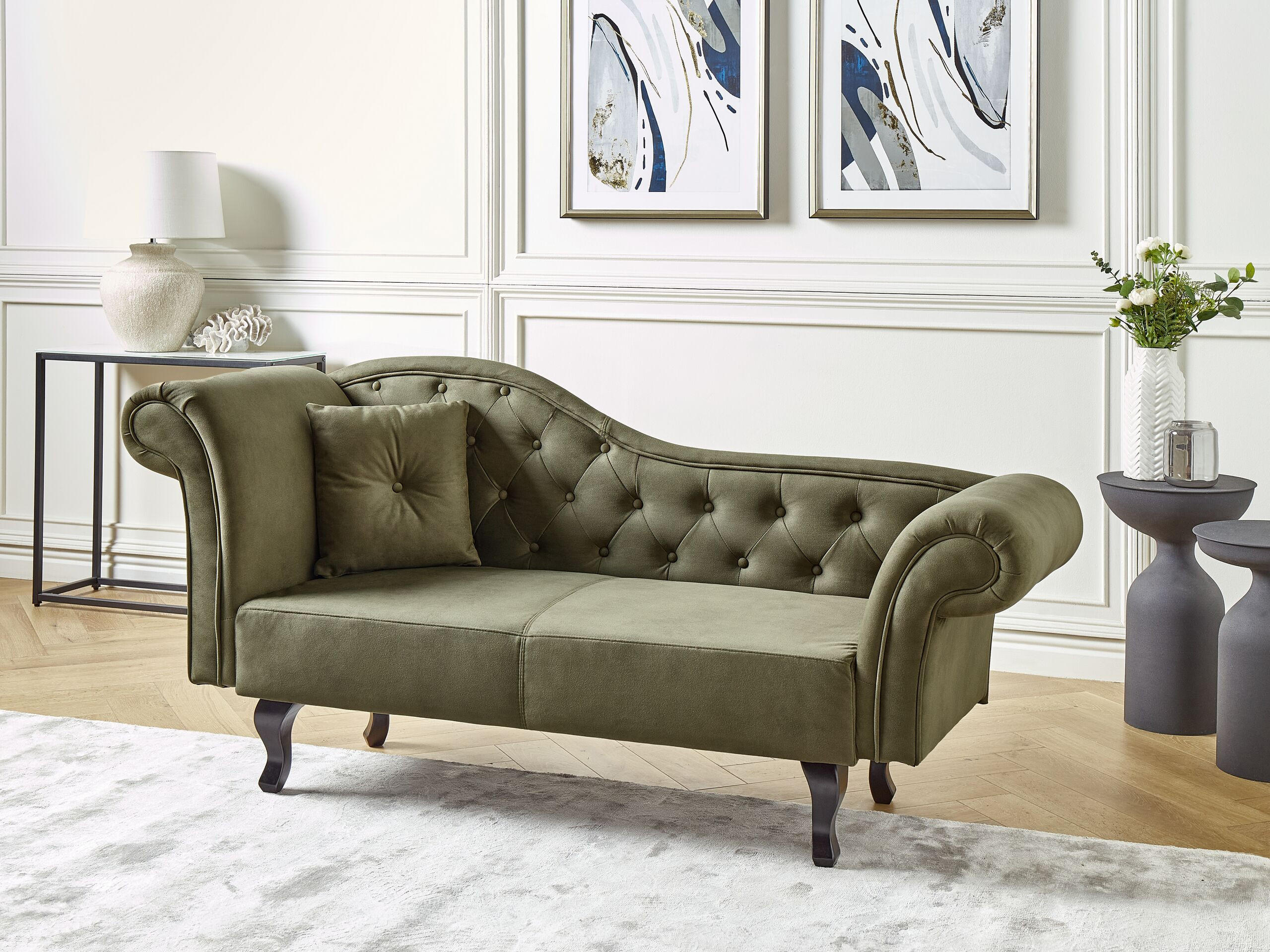 Thumbnail - Beliani Chaiselongue, Grün, Dunkelbraun, Textil, 192x81x59 cm, Wohnzimmer, Sessel, Relaxliegen