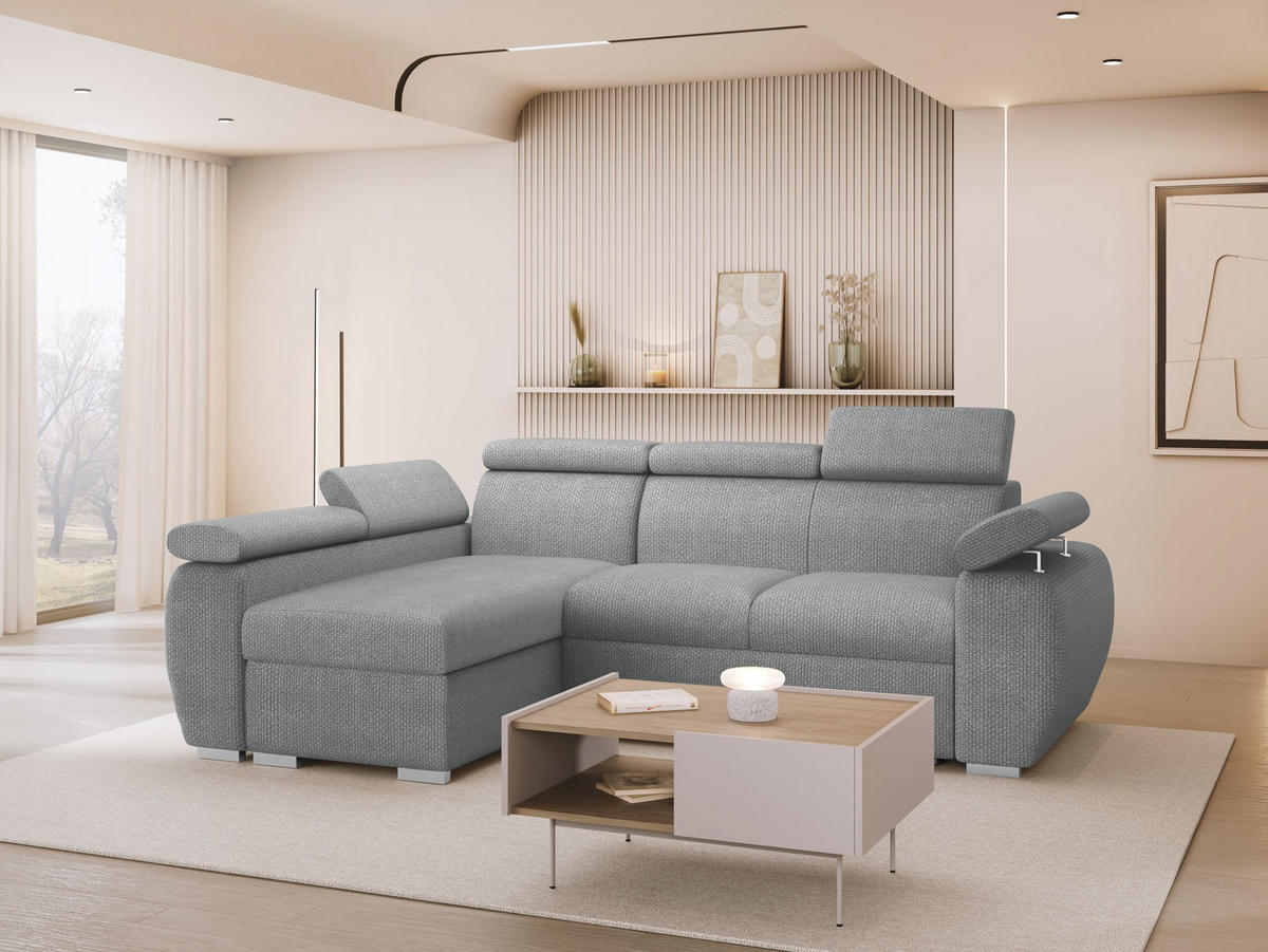 ECKSOFA Boston Mini, Seite: Links - LC+2R - Chromfarben/Dunkelgrau, Holz/Textil (255/170cm) - MIRJAN24