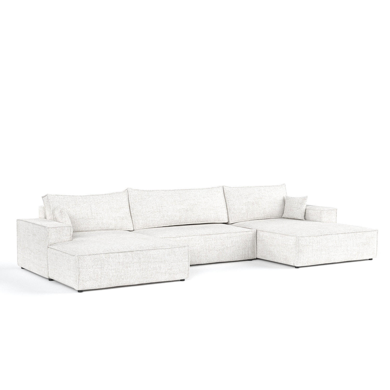 WOHNLANDSCHAFT NUBO mit Schlaffunktion Creme im Neve Stoff - Creme/Schwarz, Holz/Holzwerkstoff (398/70/148cm) - AltaBeds