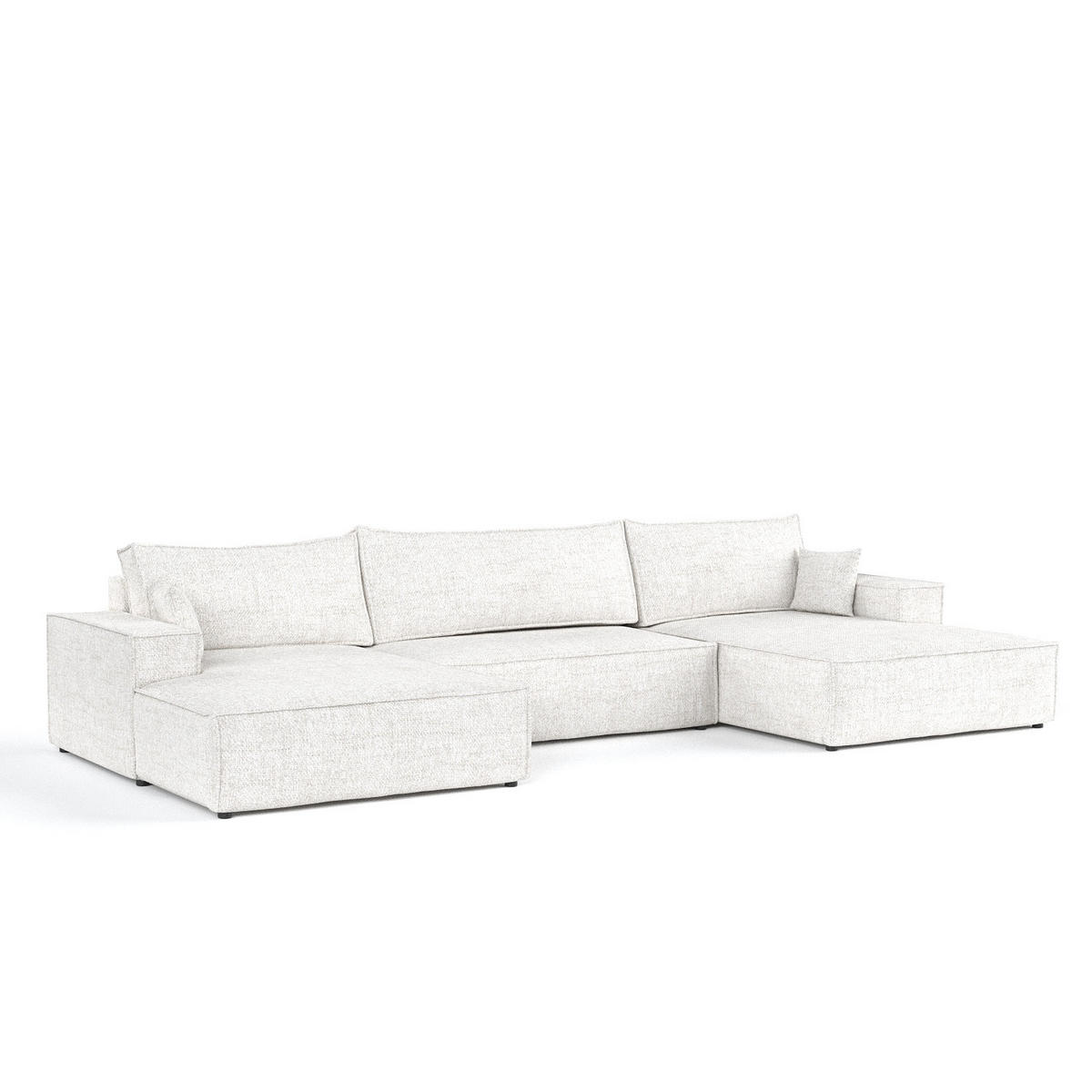 WOHNLANDSCHAFT NUBO mit Schlaffunktion Creme im Neve Stoff - Creme/Schwarz, Holz/Holzwerkstoff (398/70/148cm) - AltaBeds