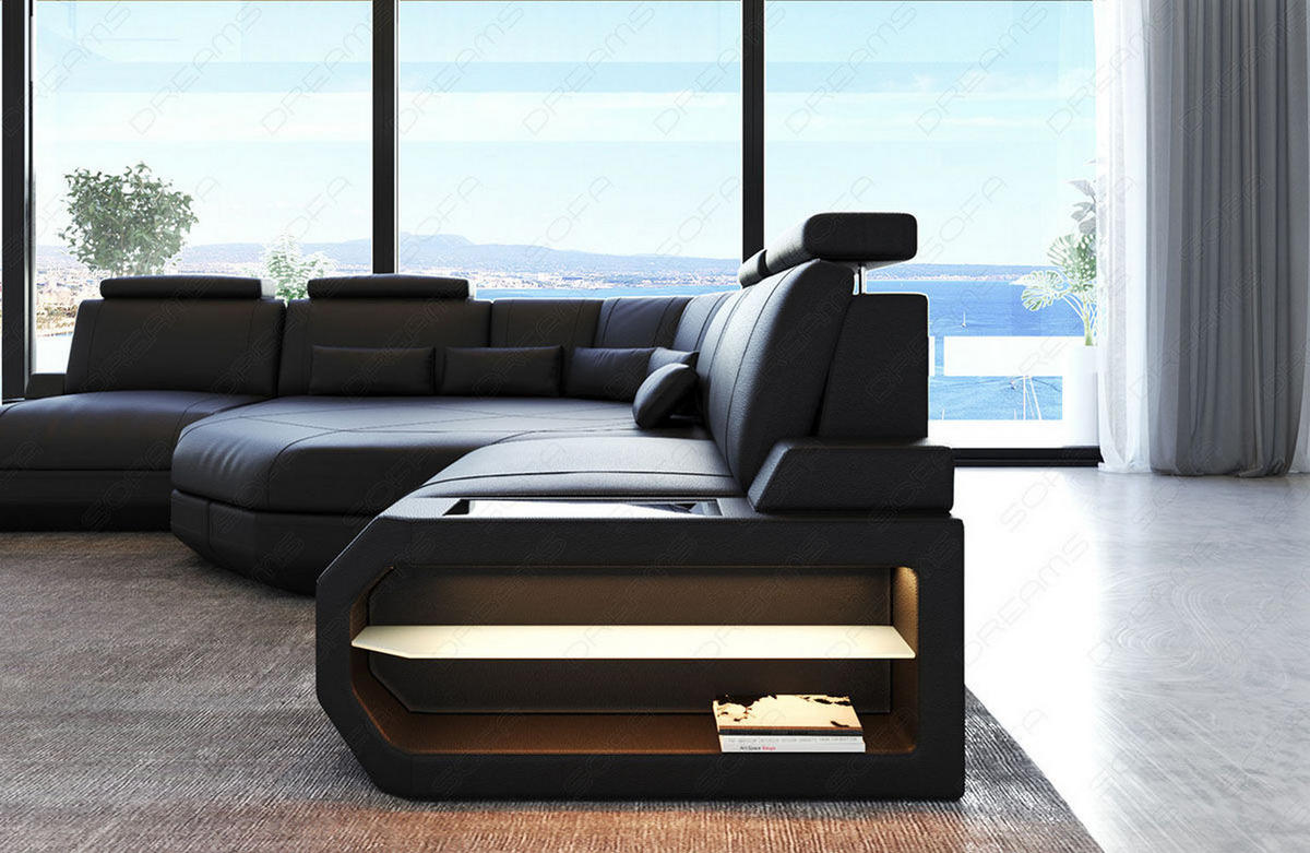 ECKSOFA Asti L Mini - Schwarz, Leder (280/280cm) - Sofa Dreams