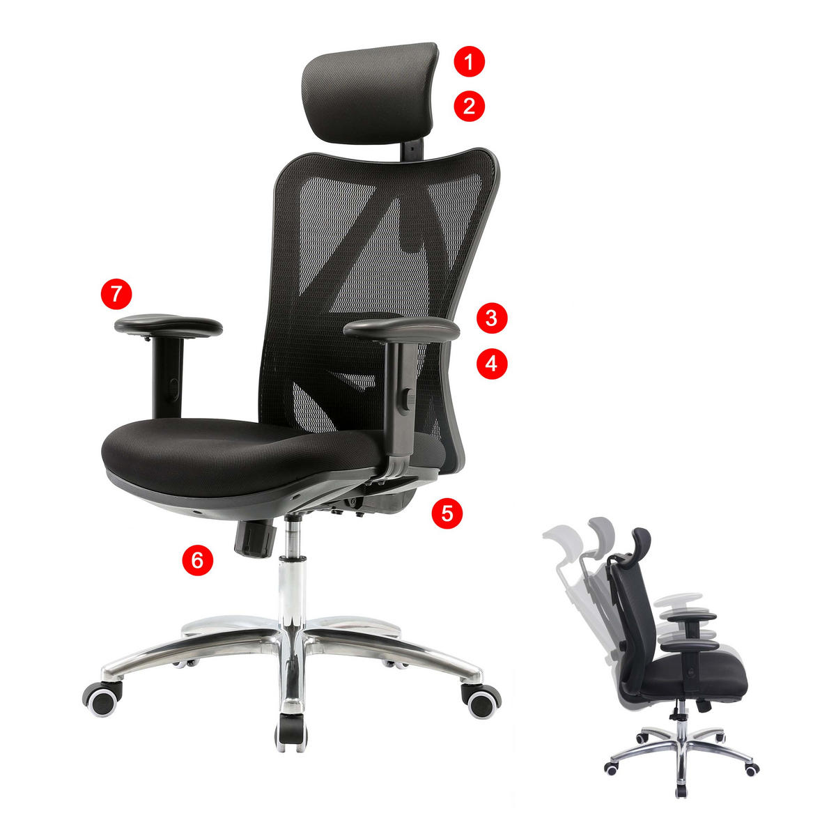 BÜROSTUHL Schwarz - Schwarz, Textil (66/129/69cm) - SIHOO