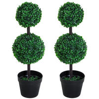 KÜNSTLICHE PFLANZE 2er Set groß 67 cm mit 2 Kugel - Grün, Kunststoff (67cm) - Outsunny
