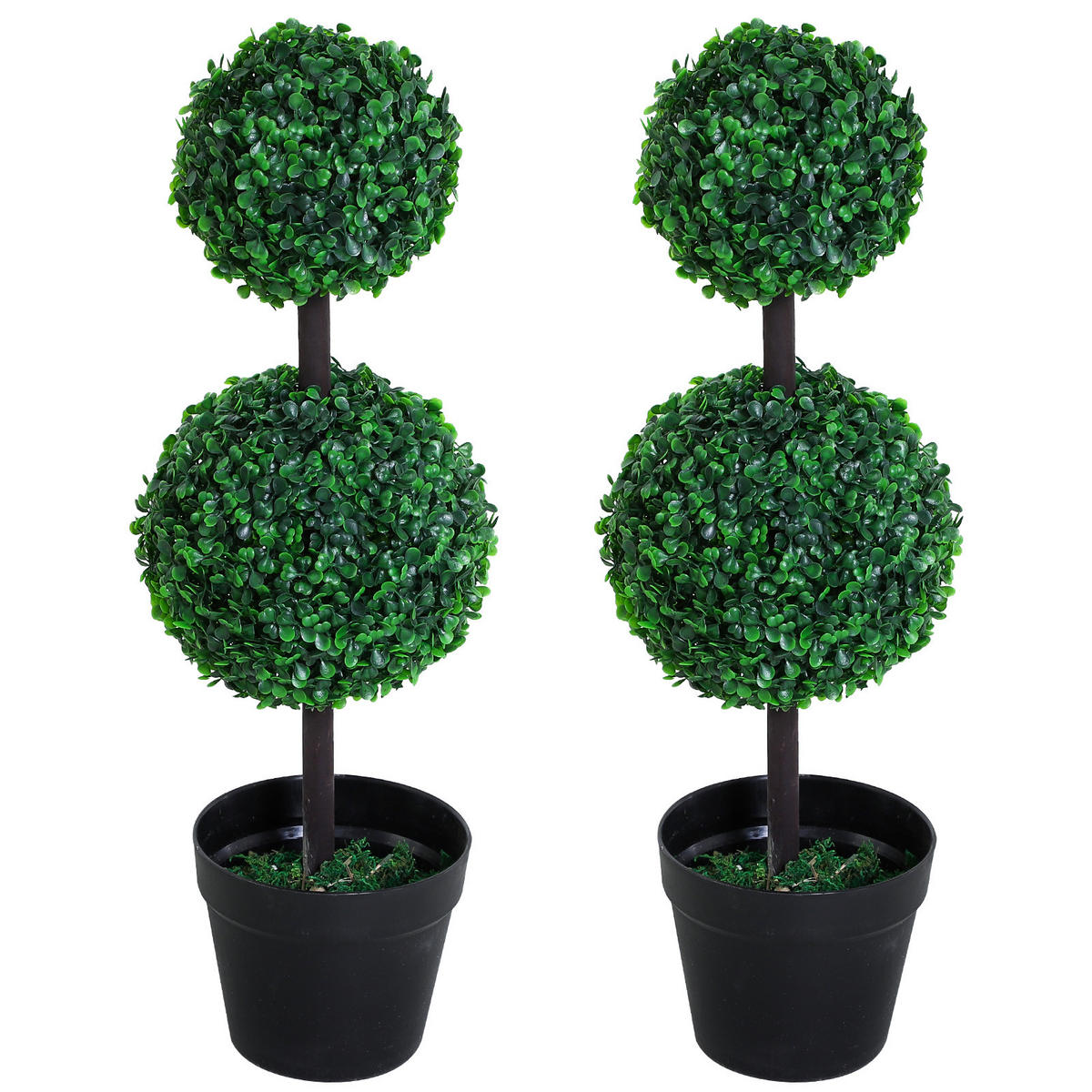 KÜNSTLICHE PFLANZE 2er Set groß 67 cm mit 2 Kugel - Grün, Kunststoff (67cm) - Outsunny