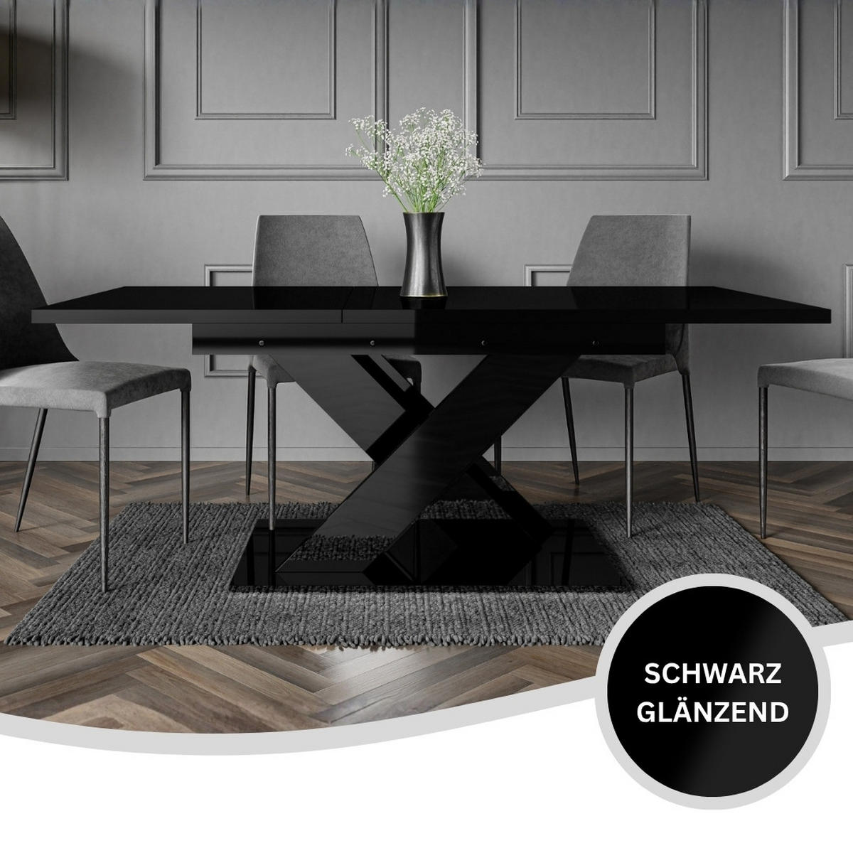 ESSTISCH Schwarz Hochglanz Ausziehbar 140 - 180 cm - Schwarz Hochglanz, Holzwerkstoff (140/80/75cm) - PROSPERO