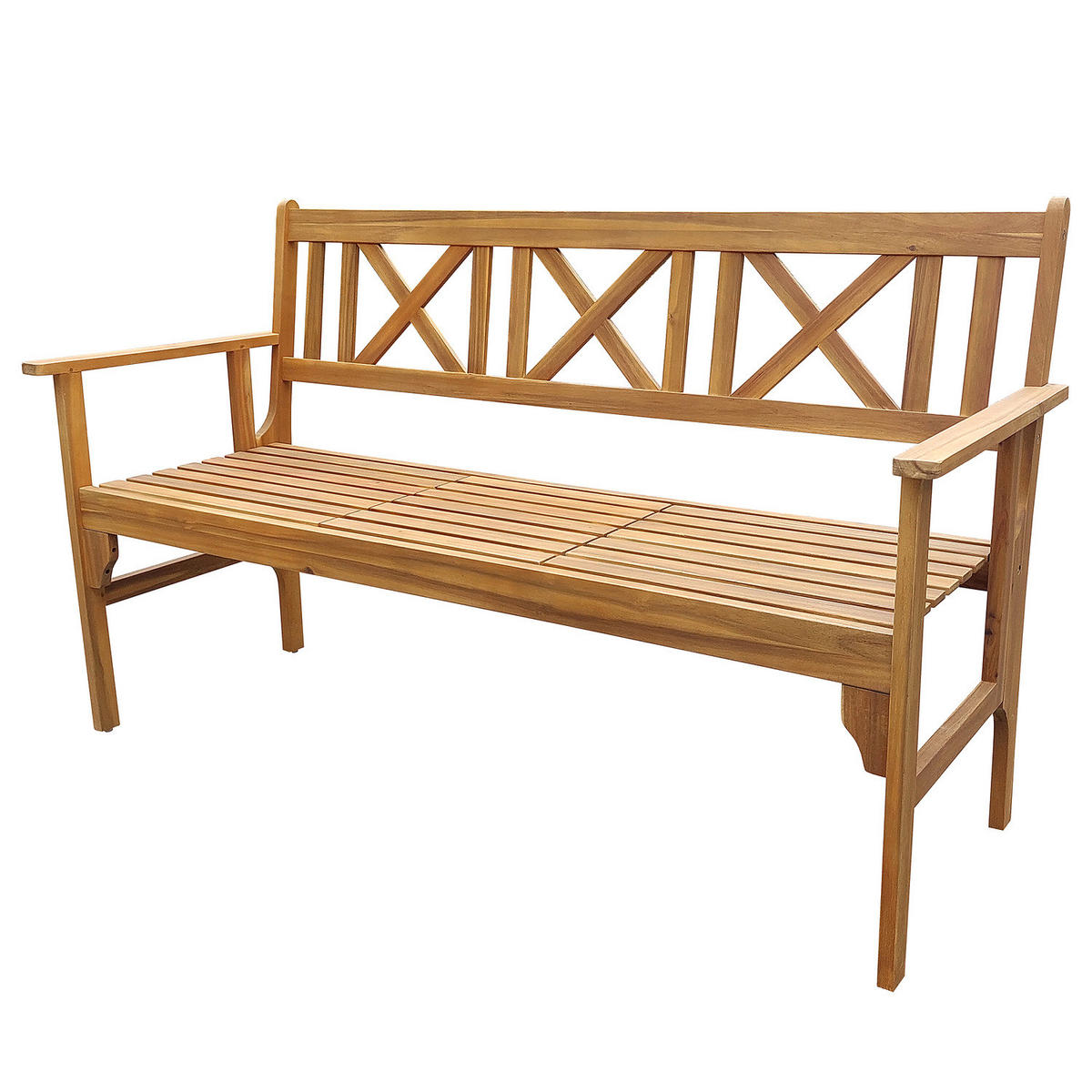 GARTENBANK MIT AUSKLAPPBAREM TISCH - Akazie massiv - Braun - Braun, Holz (150/90/60cm) - home24