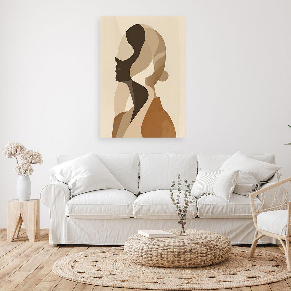 WANDBILD, Ein minimalistisches Profil einer Frau in Beigetönen. - Beige, Textil (20/30cm) - Feeby