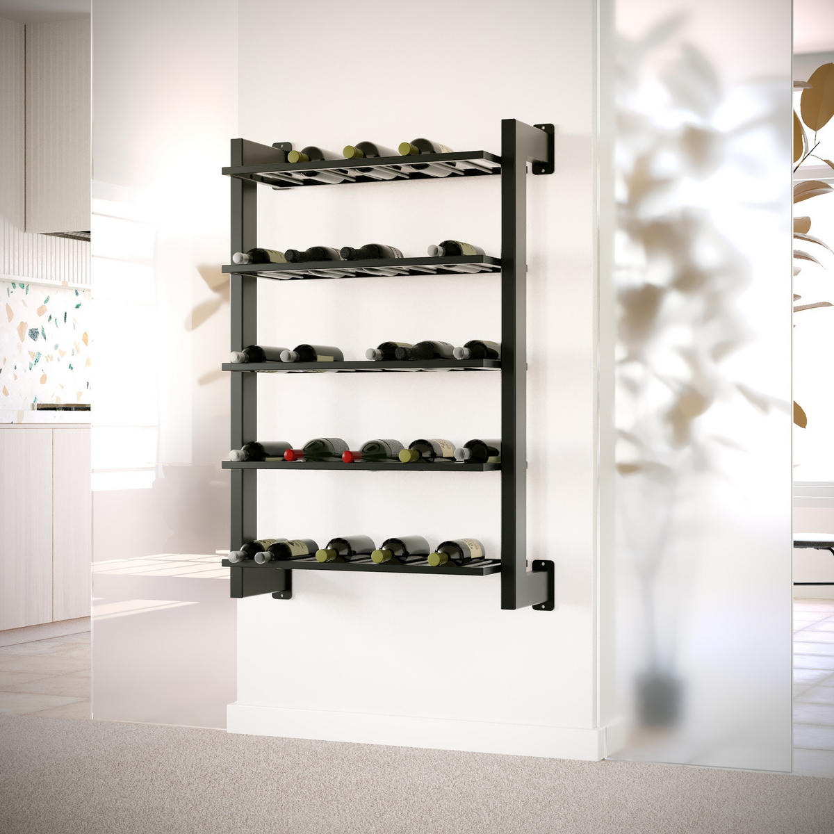 WEINREGAL Canary Metall,Schwarz, Für 45 Weinflaschen 120/80/30 cm - Schwarz, Metall (30/120/80cm) - Metalo Pro