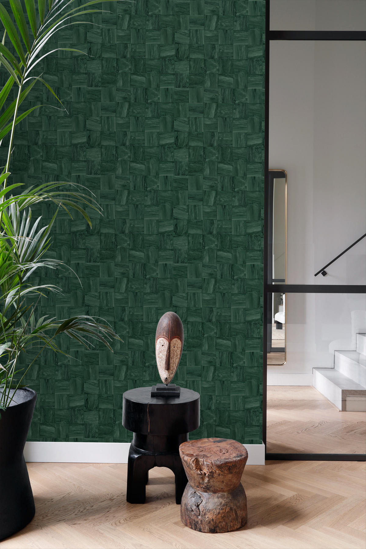 TAPETE quadratische Holzstücke 50 x 900 cm - Grün, Papier (50/900cm) - Origin Wallcoverings
