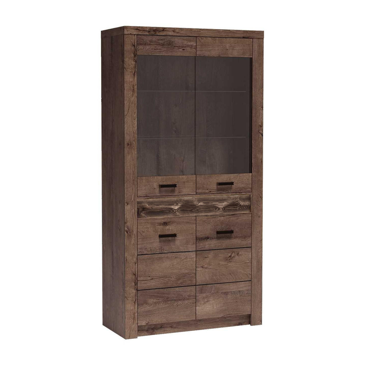 VITRINE Indianapolis I-3 96 x 192 x 42 cm Esche dunkel - Dunkelbraun, Holzwerkstoff/Metall (96/192/42cm) - Koseto