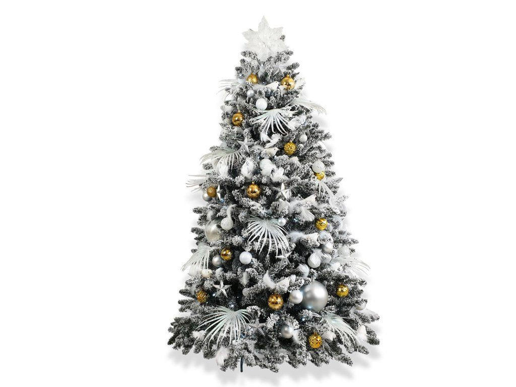 WEIHNACHTSBAUM künstlicher 300 cm, POLAR GOLD, mit 222-teiligem Weihnachtsbaumschmuck, inkl. Metallständer und Aufbewahrungsbox - Silberfarben/Goldfarben, Kunststoff/Metall (152/300cm) - LAALU